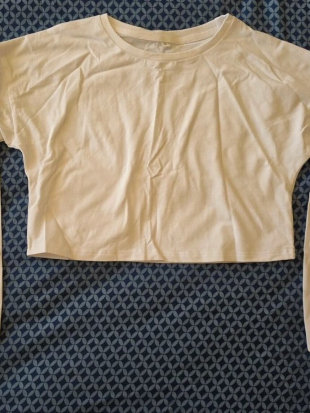 Women's White Cropped Long Sleeve Crew Neck Stretch Jersey T-Shirt Size S